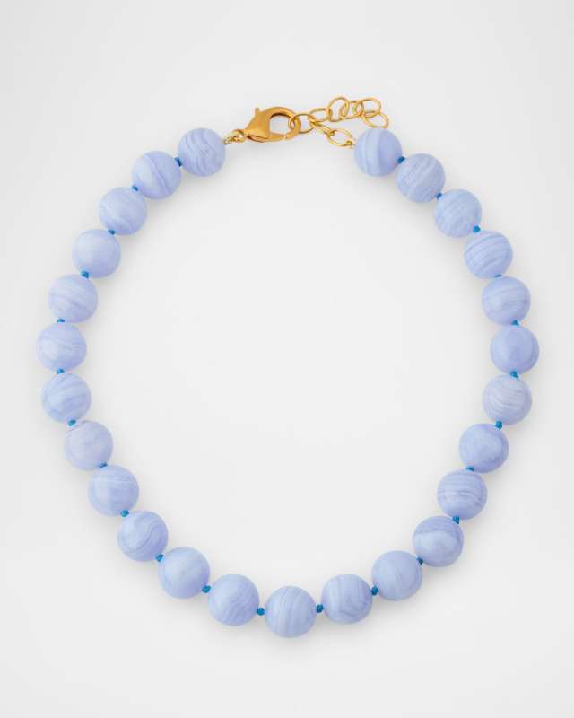 Blue Lace Agate Hand-Beaded Necklace